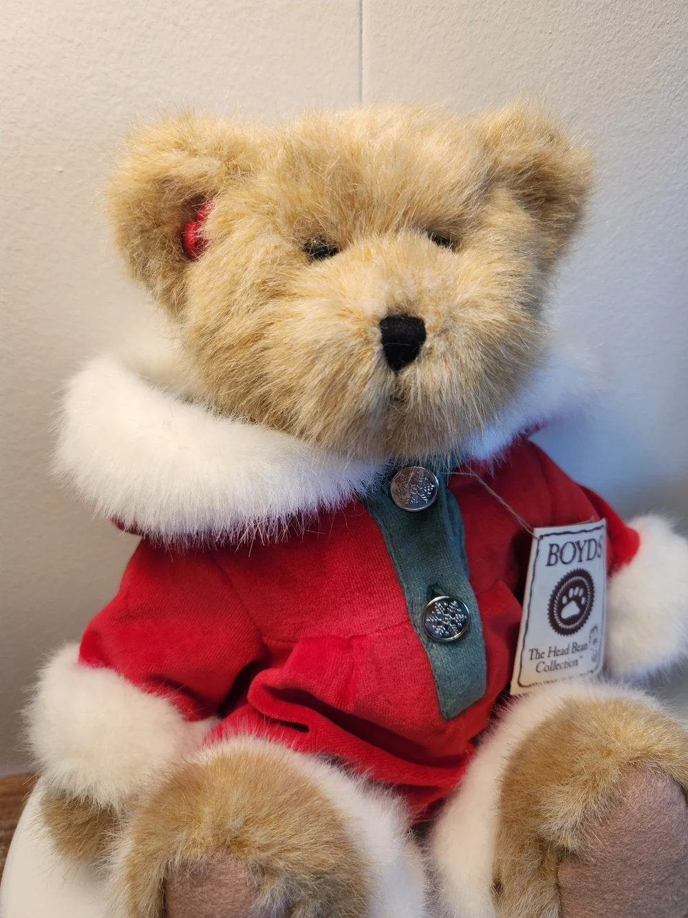 Boyds  Bear Holiday Bear in Red Santa Hoodie.